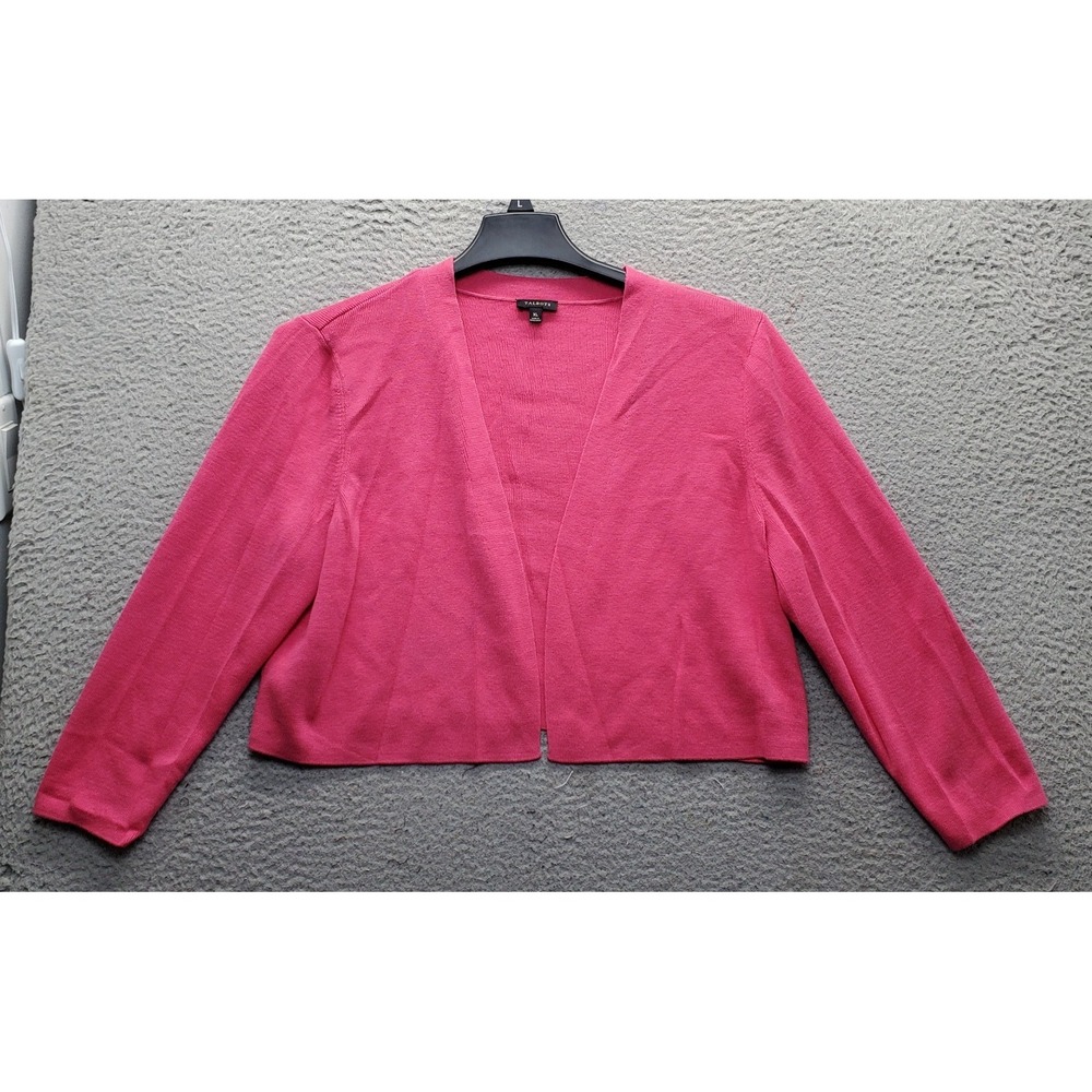 Talbots Cropped Cardigan Sweater Women XL Pink Cotton Blend Soft Knit Open Front